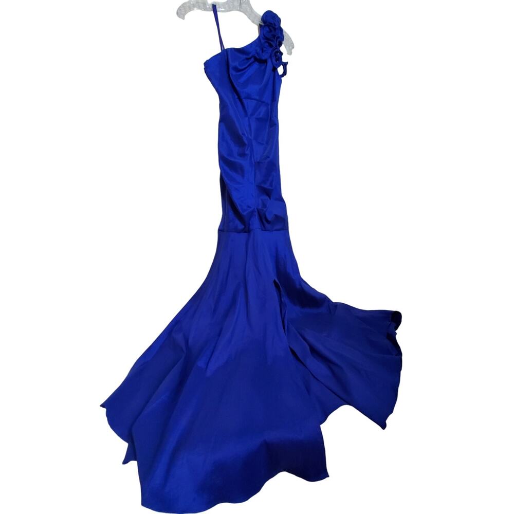 Hailey Logan Mermaid Prom Dress Blue Size 3/4 One Shoulder Ruffle Formal Evening